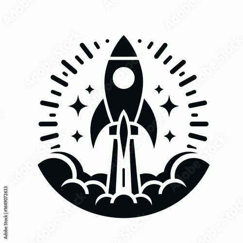 Rocket. Retro Vintage Line Art Clipart Silhouette Vector Illustration. Spacecraft propelled device for cosmic journey into open space launch vehicle.