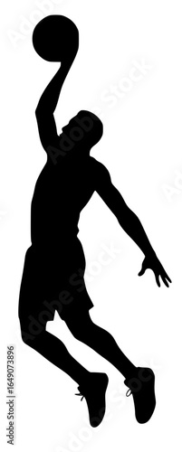 Basketball player dunking silhouette in mid-air action, vector SVG illustration