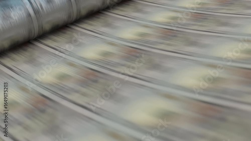 Stunning seamless animation of high-resolution printing process of new 100 dollar bills. Perfect for finance, economy, investment, banking, and money production themes.