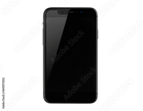 Modern black smartphone front view isolated on transparent background PNG