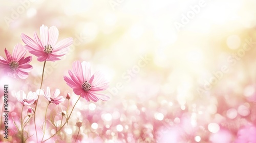 Whimsical Cosmos Flower Garden Background with Soft Focus and Delicate Pastel Tones for Art Projects