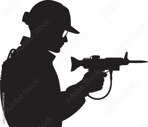 Silhouette of person wearing cap and holding rifle glasses