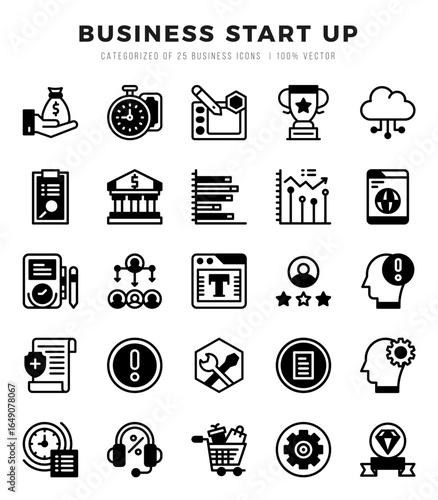 Business Start Up icons set. Collection of simple Lineal Filled web icons.