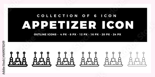 Collection of 6 Appetizer Icons. Outline Design for Culinary Branding