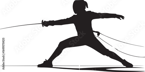 Fencer lunges forward with sword in silhouette