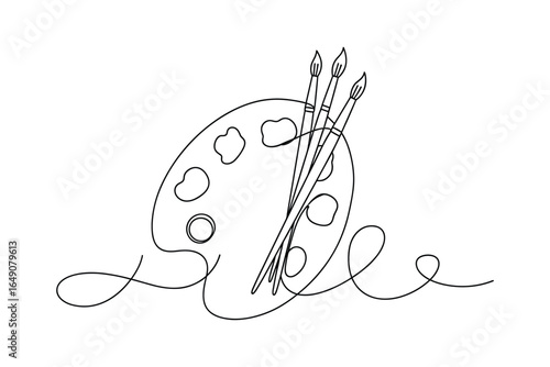 Elegant Single Line Art Illustration of Artists Palette with Brushes Modern Minimalist Design Painting and Artistic Expression