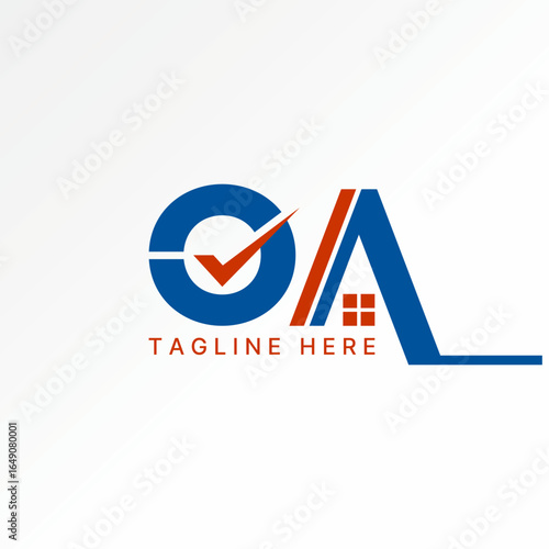 Logo design graphic concept creative premium vector stock image top initial OA font checklist roof house window home property exterior architect house