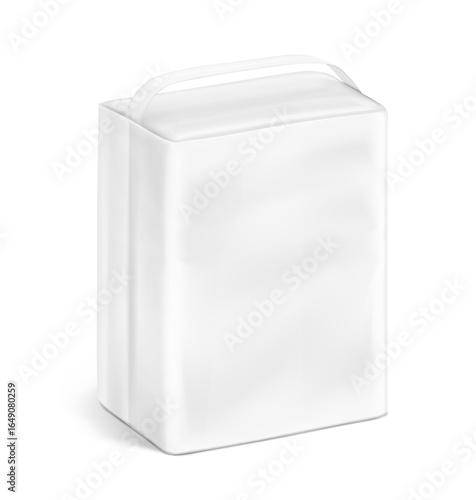 Stand bag with handle mockup. Vector illustration isolated on white background. Ready for your design. Suite for the presentation of diaper, wet wipes, household, etc. EPS10.