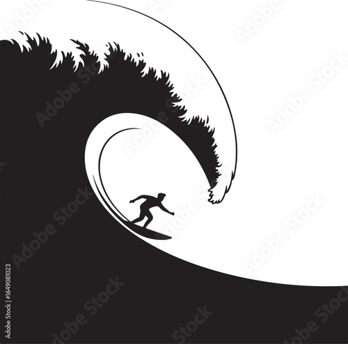 Surfer riding massive wave with strength and determination