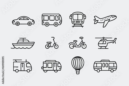 Collection of various transportation icons.