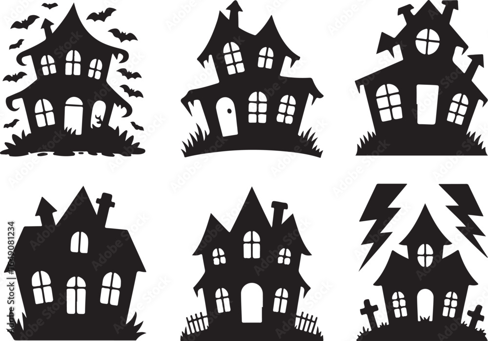 custom made wallpaper toronto digitalSpooky Halloween haunted houses silhouettes with bats, lightning