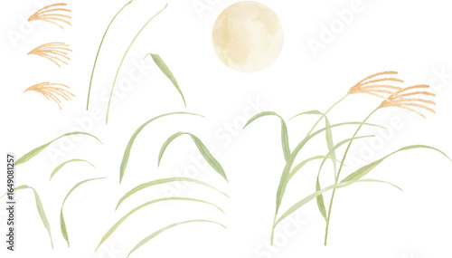 水彩で描いた十五夜の素材イラスト