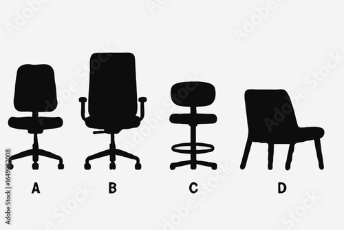Office and Home Chairs: Diverse Vector Silhouettes of Ergonomic, Swivel, Stool, and Dining Chairs for Interior Design