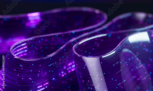 3d abstract neon optical fiber data stream with glowing flow