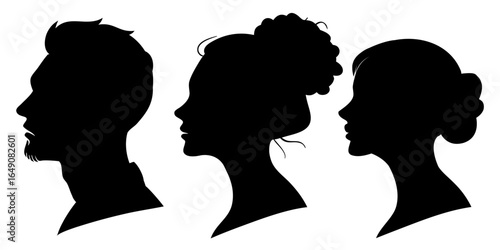 Vector silhouette of a couple in profile with hair forming a heart