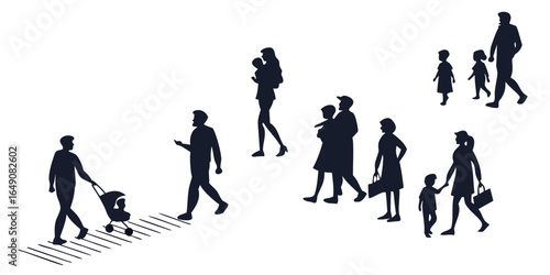 A silhouette illustration of business people, men and women, walking in a group