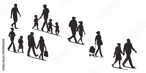 Vector silhouette illustration of a walking group of business people