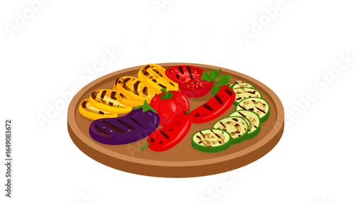 A vibrant platter of freshly grilled vegetables, including eggplant, zucchini, and peppers. A healthy and delicious option for a summer barbecue meal.