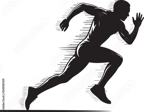 Dynamic runner sprinting forward, achieving peak performance and speed