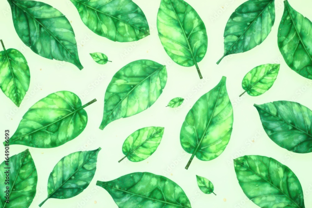 Fototapeta premium Abstract green leaf pattern, botanical watercolor textures, mock up, elegant