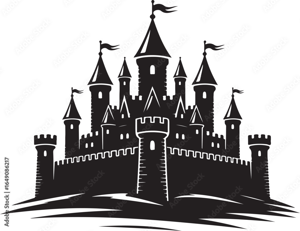 Fototapeta premium Medieval Castle Silhouette: Ideal for Logos, Designs, and Fantasy
