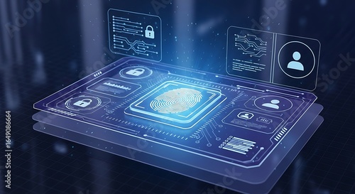 Futuristic Biometric Security Interface with Fingerprint Scan and Data Encryption