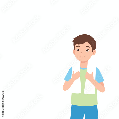 Cartoon boy with a towel draped over his shoulders, likely after exercise or a shower.