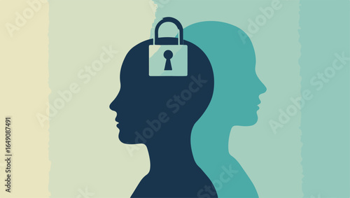 Minimalist Flat Head with Padlock Security Mind Privacy Concept Illustration