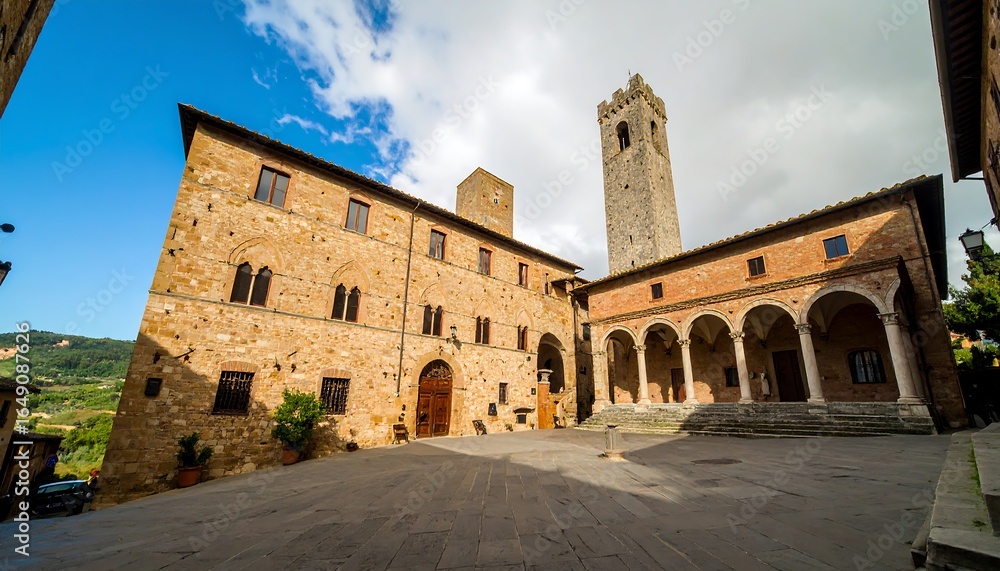 Naklejka premium Italian town square, medieval architecture