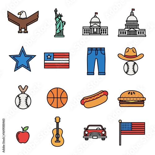 American symbols celebrate culture icons illustrated closely together