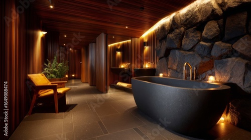 Luxurious spa retreat experience modern bathroom interior design relaxing atmosphere panoramic view wellness concept