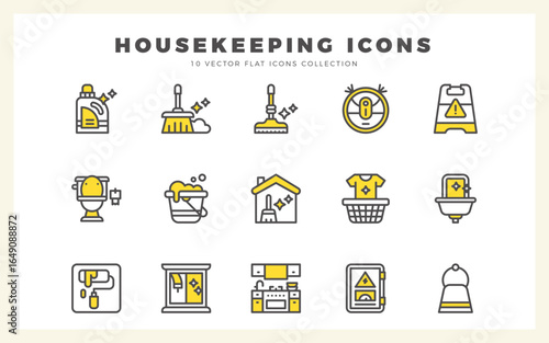 15 Housekeeping Two Color icons pack. vector illustration.