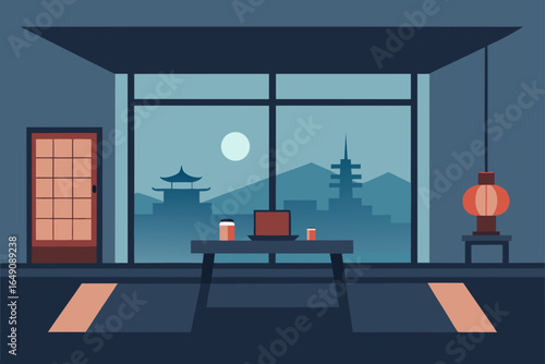 Vector illustration of a modern home interior with a window and a minimalist design