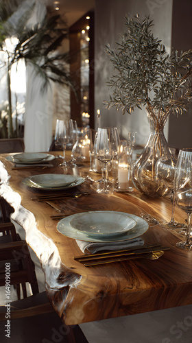 Elegantly Arranged Dining Table: A Harmonious Blend of Style and Function for Memorable Gatherings and Culinary Delight