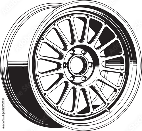 precise technical wheel rim vector design featuring alloy rim multispoke hub for industrial automotive engineering
