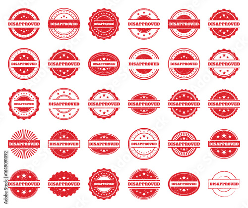 Collection of Red Grunge Disapproved Stamps. Vintage Design Elements