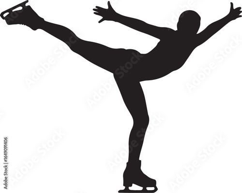Dynamic figure skater performing elegant ice skating silhouette