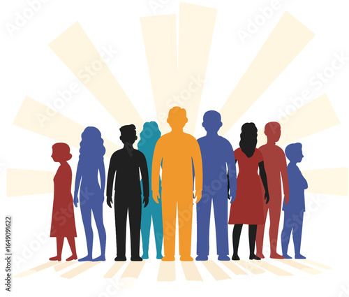 Stylish Flat Crowd Illustration Diverse People Group on White Background
