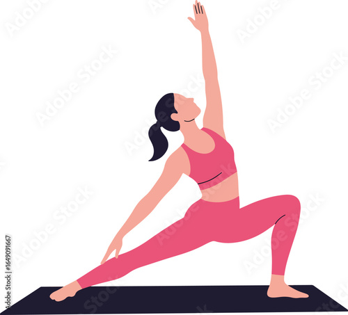 Flat Graphic Illustration of a Woman Practicing Yoga in Warrior Two Pose