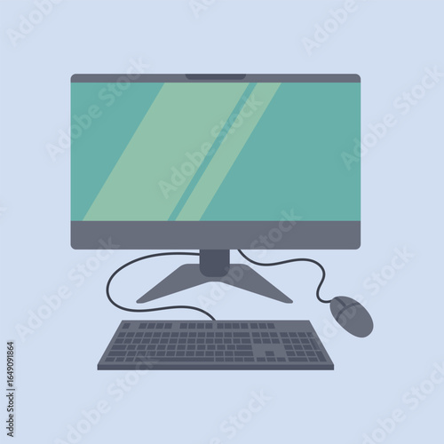 Computer and keyboard vector illustration in a modern style