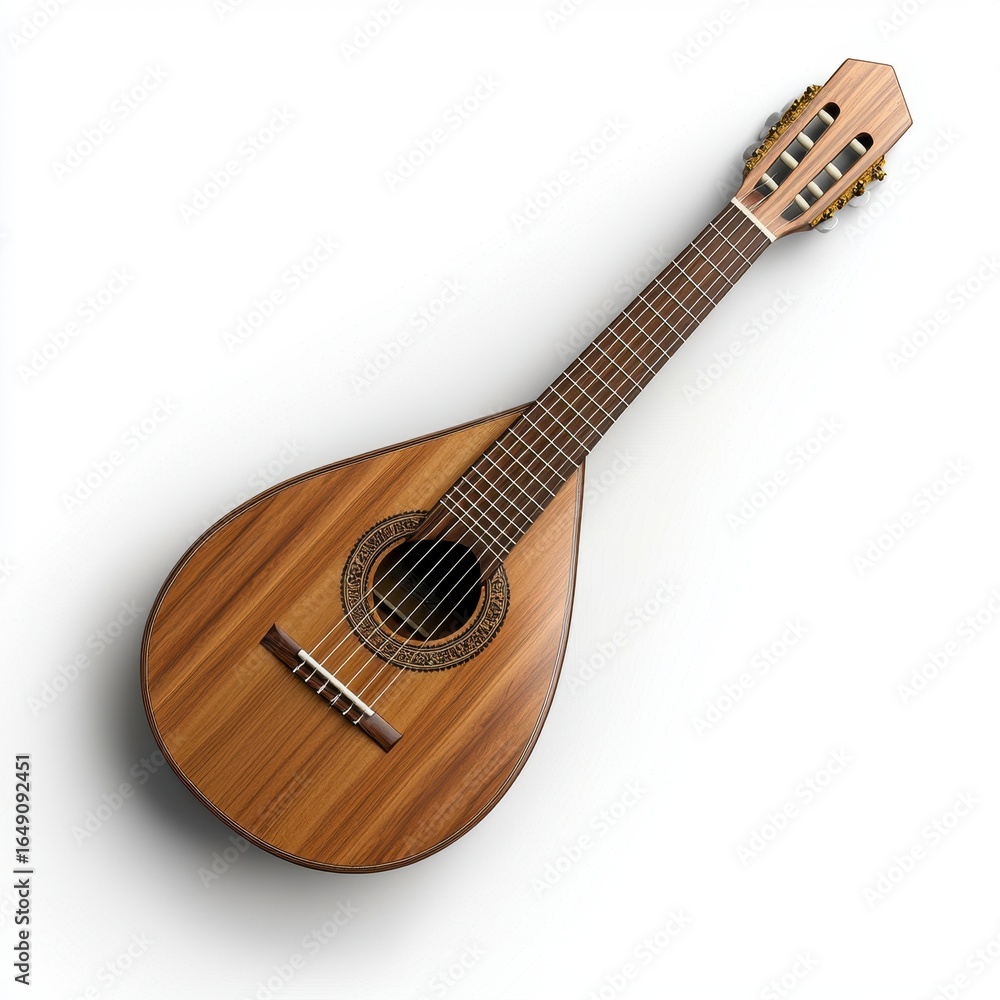 Fototapeta premium Dark Wood Mandolin Close up on White Background