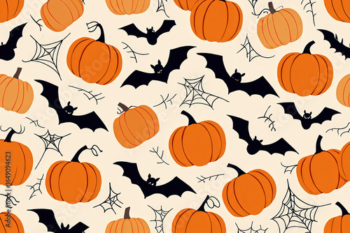 Festive Halloween Pumpkin Pattern with Bats and Spiderwebs for a Spooky Celebration