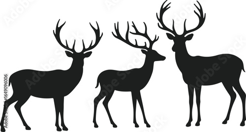 Three majestic stags silhouetted against a white background