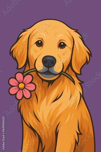 golden retriever puppy with flower