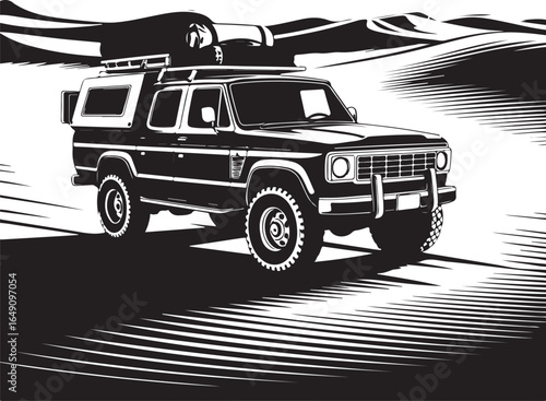 Off-road adventure awaits with a rugged 4x4 SUV on the dunes