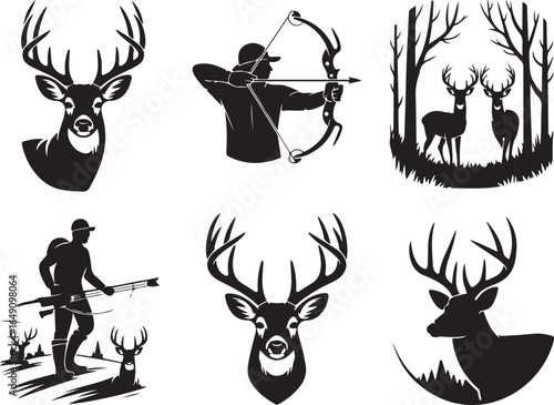 Deer and hunting silhouettes for logos, branding, or design use.
