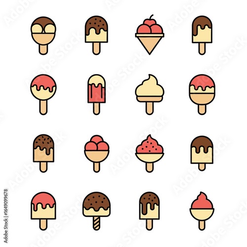 Icecreams present frozen treats various shapes summer scene icons