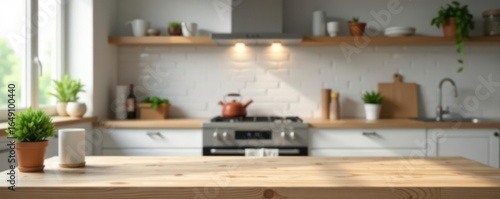 Wallpaper Mural Blank workspace, blurred modern kitchen backdrop, geometric, abstract Torontodigital.ca