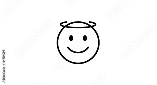 Smiling face emoji with halo in black and white minimal style