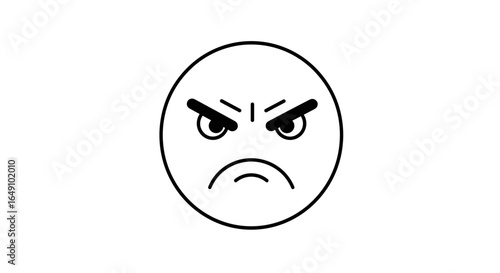 Frowning angry face emoji in black and white line art style